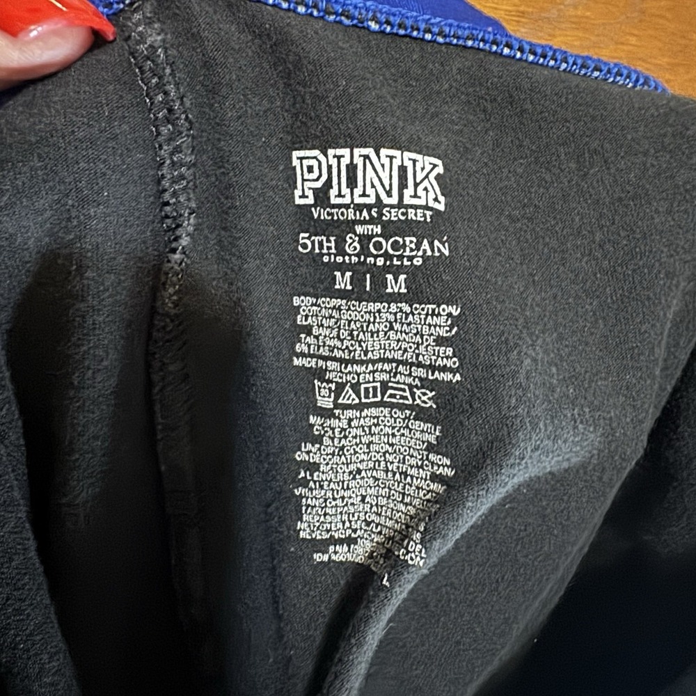 Y2K Bling Metallic Victoria's Secret PINK Med Blue Black Fold Over Leggings UK - Picture 4 of 5